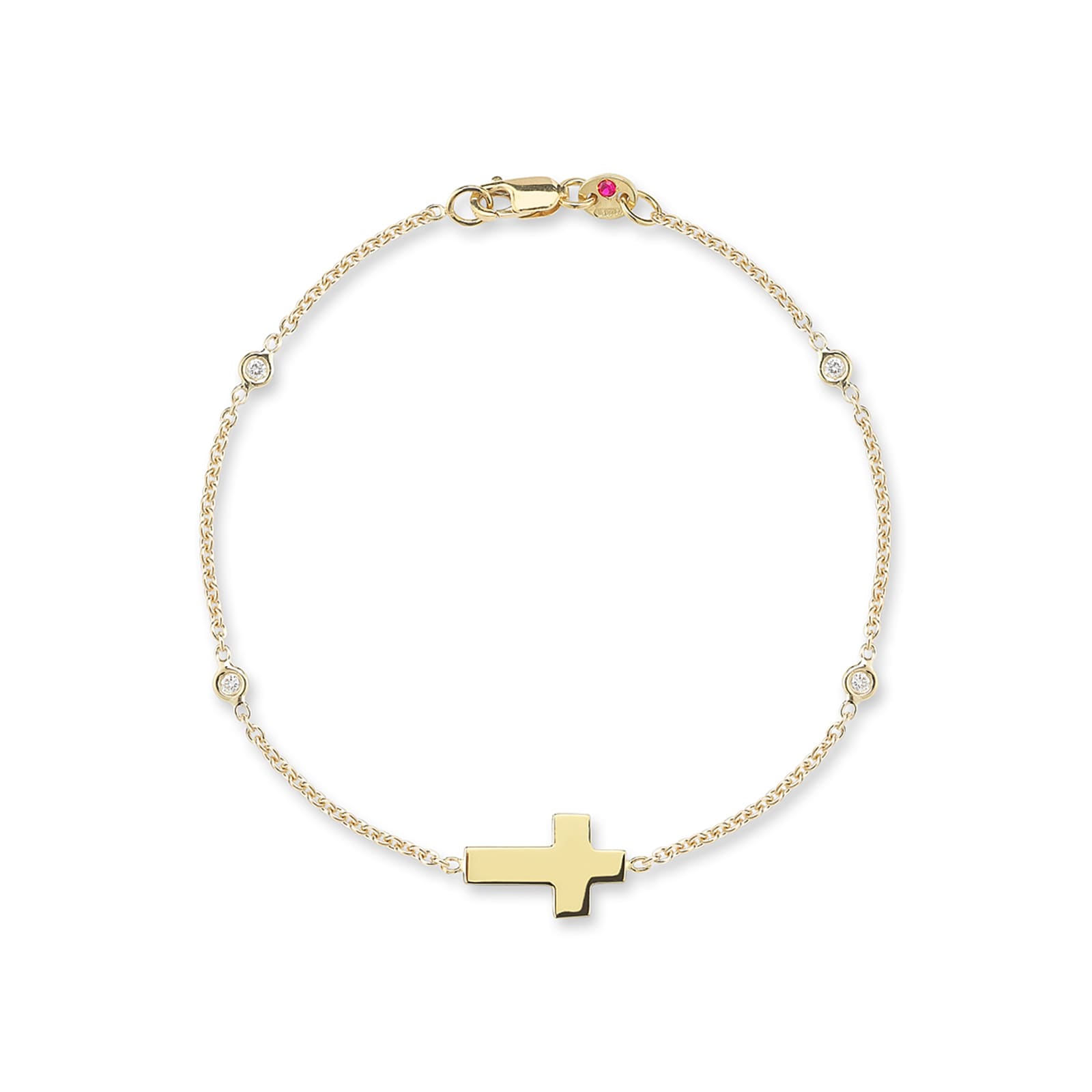 Roberto Coin 18k Yellow Gold 0.08cttw Diamond Integrated Cross 4 Station Bracelet