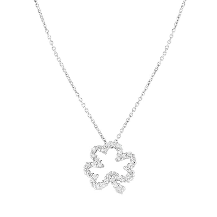 Roberto Coin 18k White Gold 0.14cttw Diamond Tiny Treasures Clover Necklace 18"