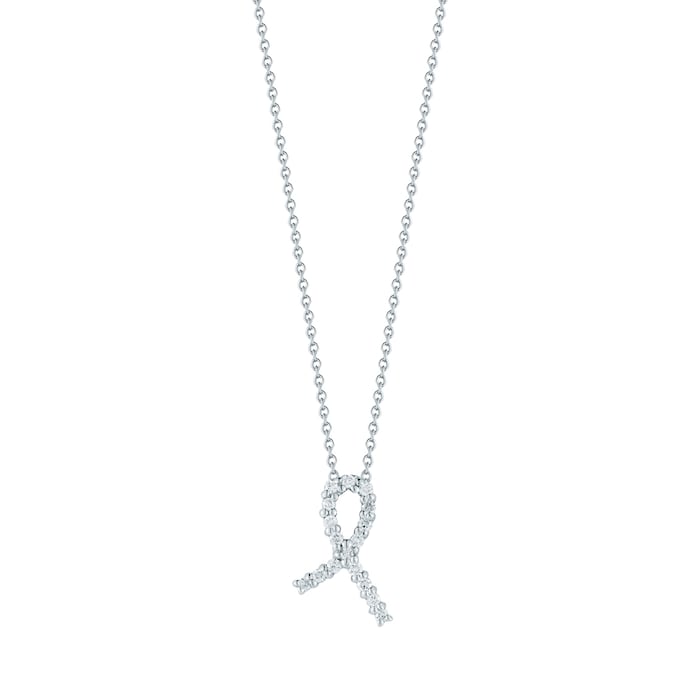 Roberto Coin 18k White Gold 0.09cttw Diamond Tiny Treasures Ribbon of Hope Necklace 18"