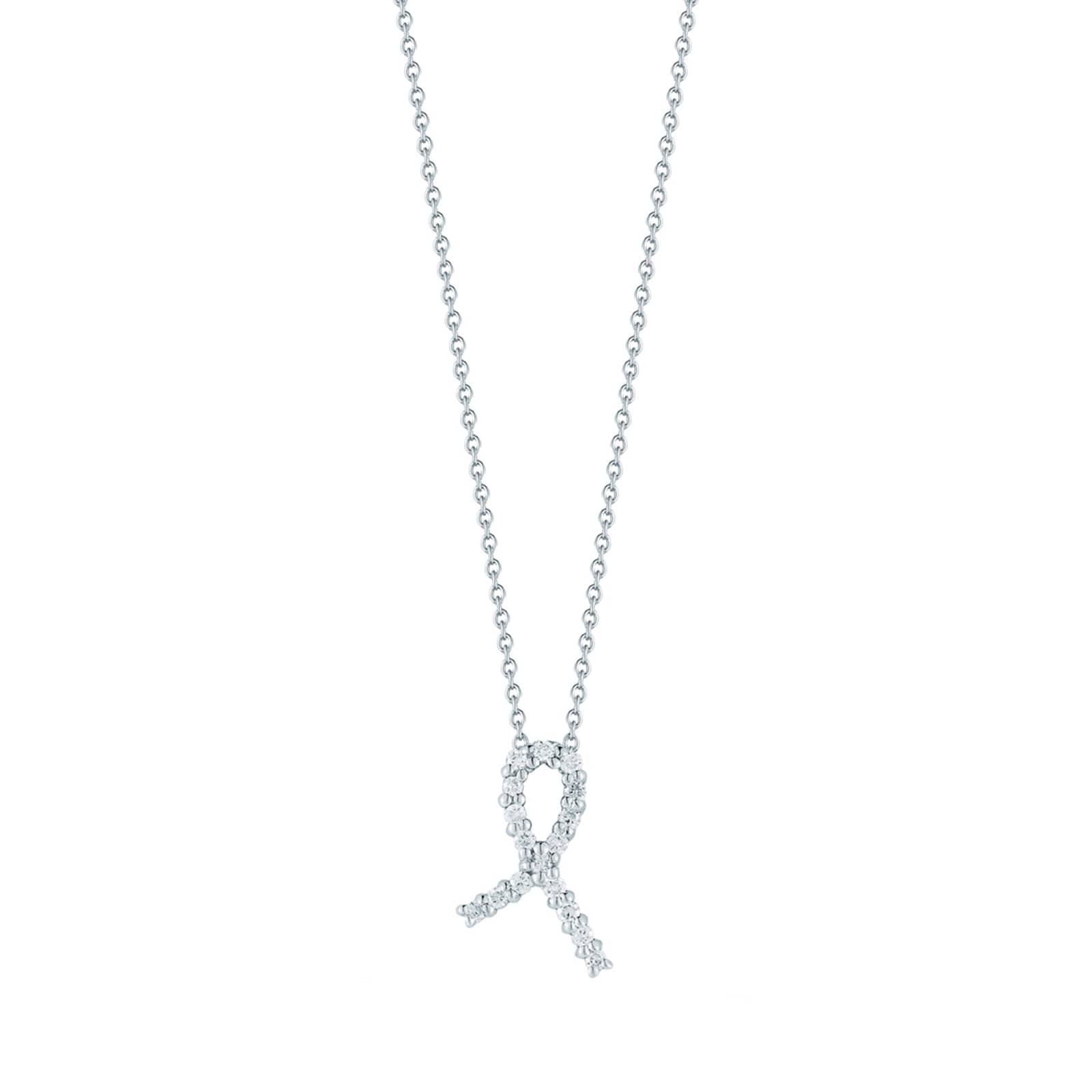 Roberto Coin 18k White Gold 0.09cttw Diamond Tiny Treasures Ribbon of Hope Necklace 18"