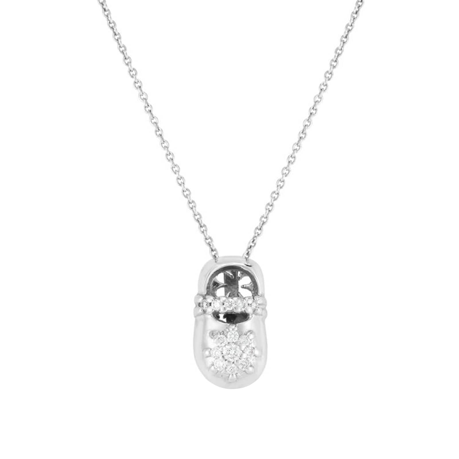 Roberto Coin 18k White Gold 0.13cttw Diamond Tiny Treasures Baby Bootie Necklace 18"
