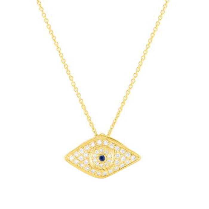 Roberto Coin 18k Yellow Gold 0.17cttw Diamond and Sapphire Tiny Treasures Evil Eye Necklace 18"