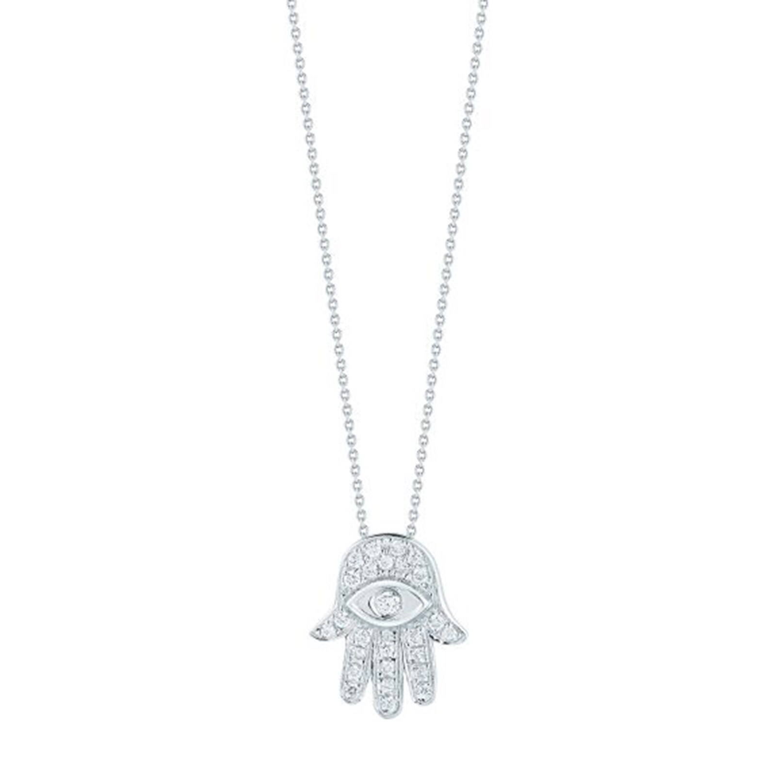 Roberto Coin 18k White Gold 0.18cttw Diamond Tiny Treasures Hamsa Necklace 18"