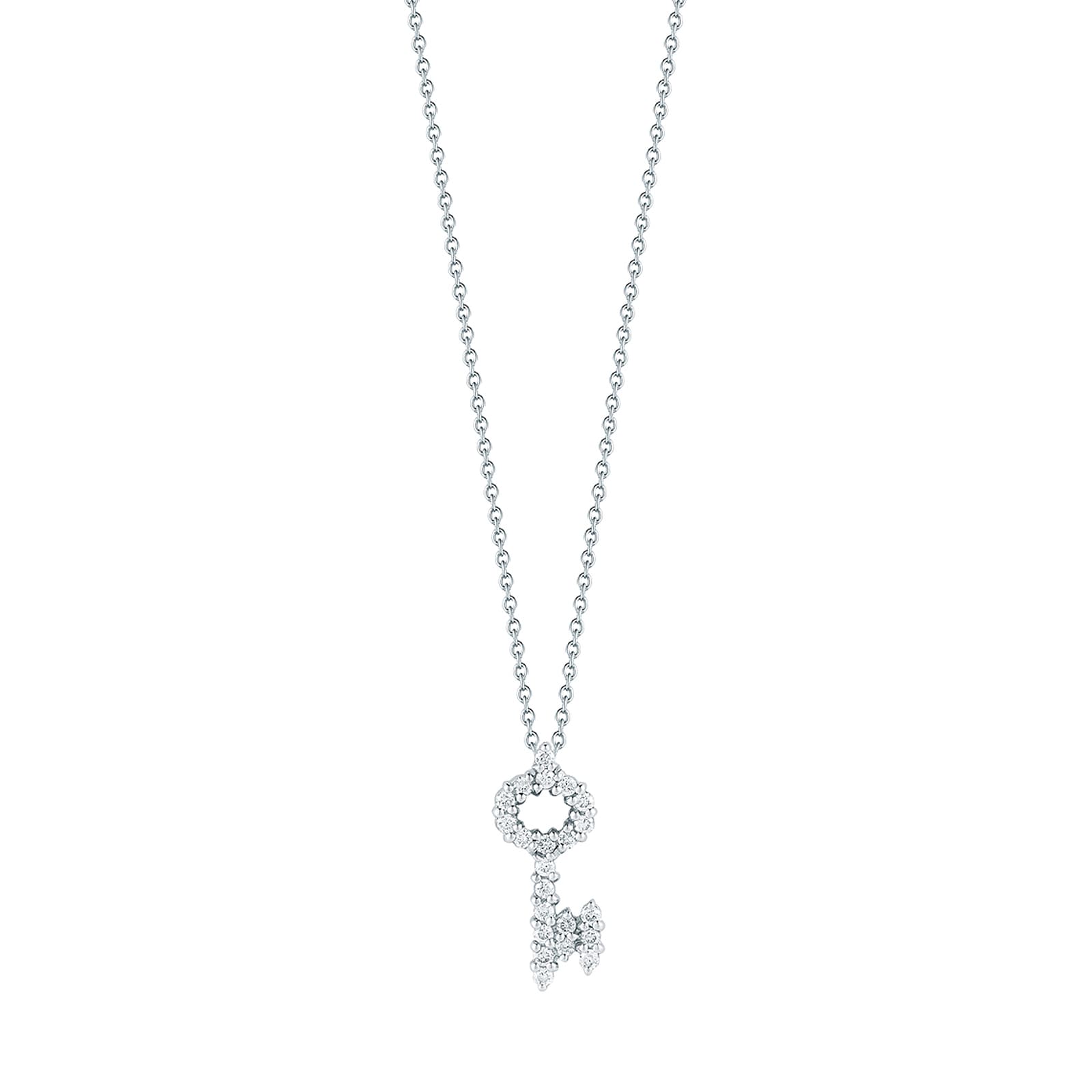 Tiny Key Necklace, Diamond Silver Key Pendant. 