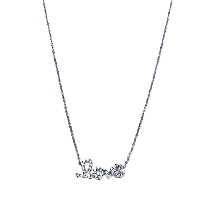 Roberto Coin 18k White Gold 0.12cttw Diamond Tiny Treasures 'Love' Necklace 18"