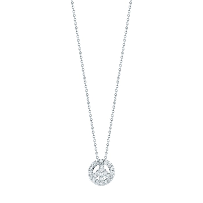 Roberto Coin 18k White Gold 0.11cttw Diamond Tiny Treasures Peace Symbol Necklace 18"