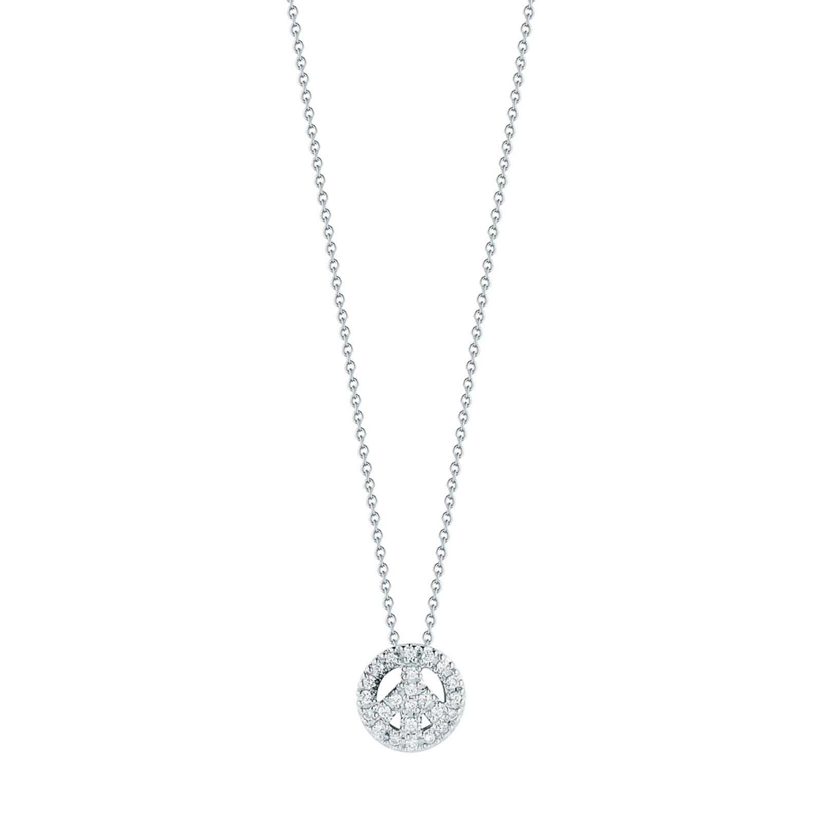 Roberto Coin 18k White Gold 0.11cttw Diamond Tiny Treasures Peace Symbol Necklace 18"