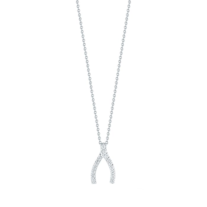 Roberto Coin 18k White Gold 0.12cttw Diamond Tiny Treasures Wishbone Necklace 18"