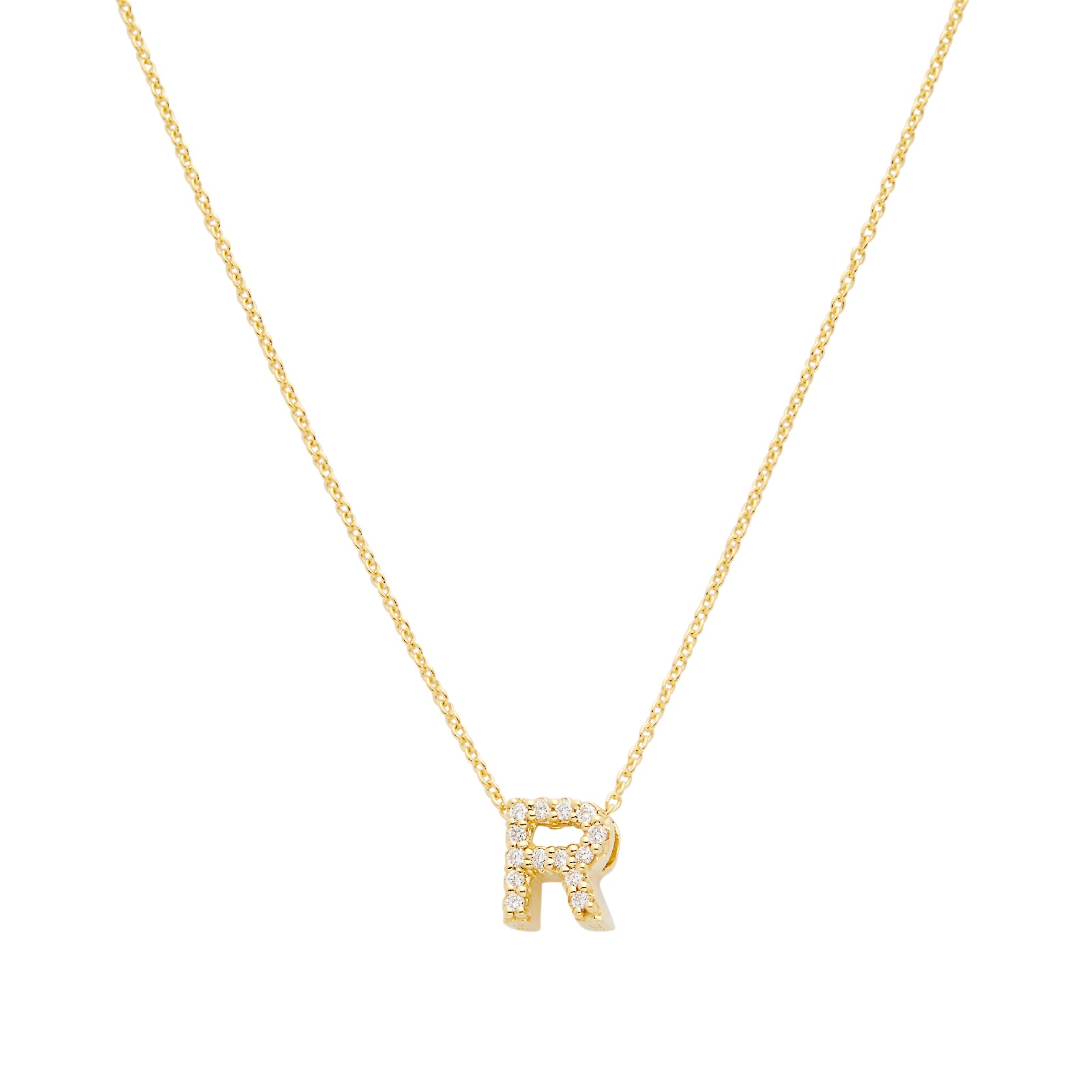 Roberto Coin 18K Yellow Gold 0.06cttw Diamond Love Letter R Necklace