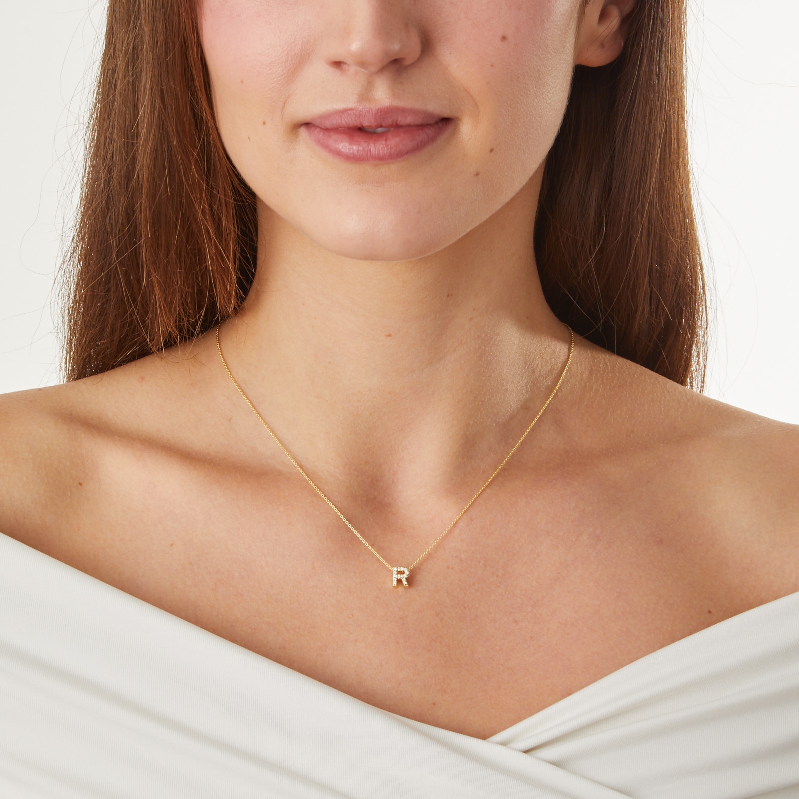 Roberto Coin 18K Yellow Gold 0.06cttw Diamond Love Letter R Necklace