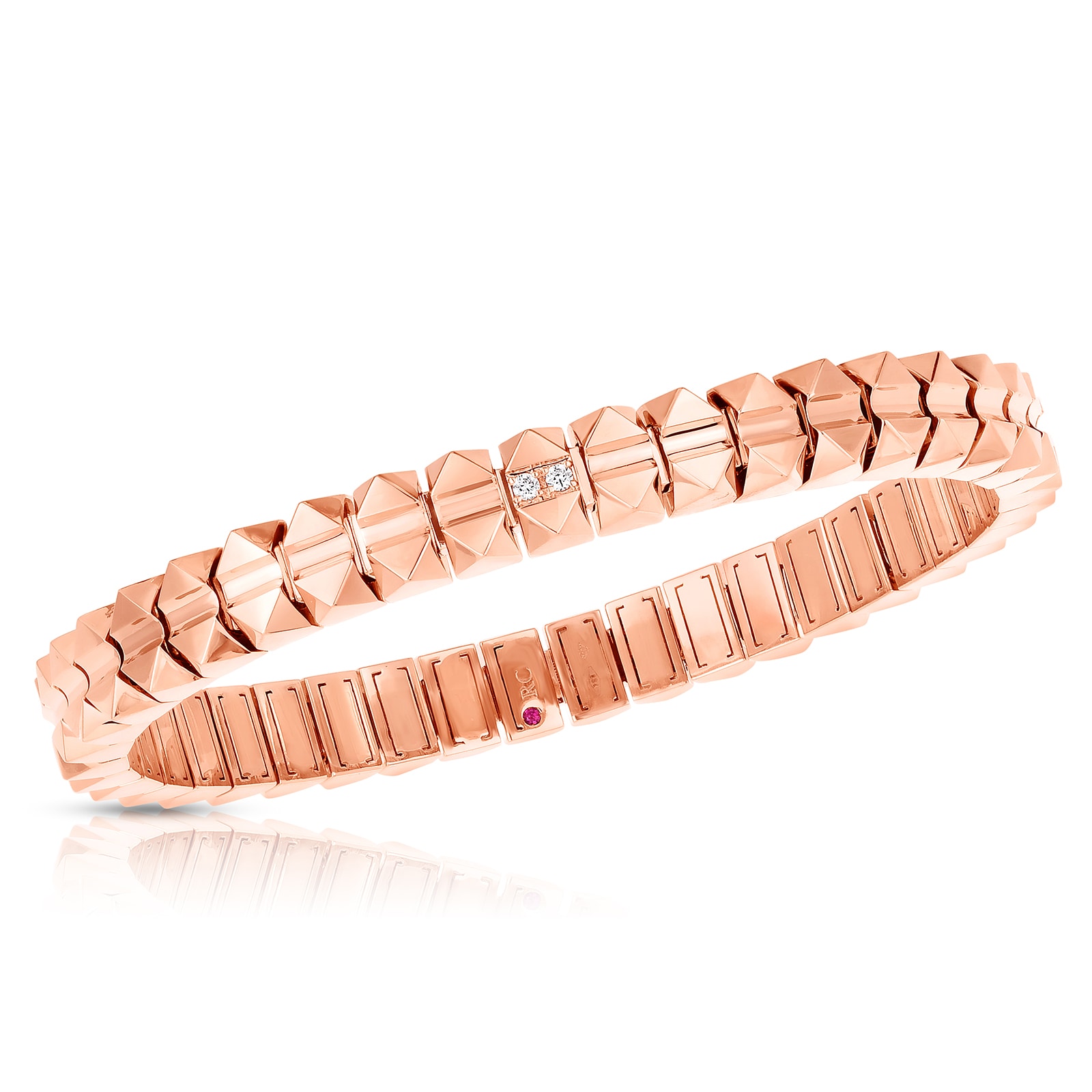 Roberto Coin 18k Rose Gold 0.01cttw Diamond Obelisco Bangle - 6mm Wide Roberto Coin 18k Rose Gold 0.01cttw Diamond Obelisco Bangle - 6mm Wide