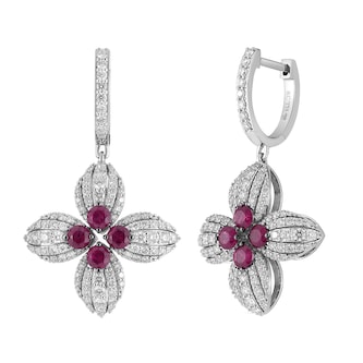 Roberto Coin 18K White Gold Love In Verona Diamond & Ruby Flower Drop Earrings