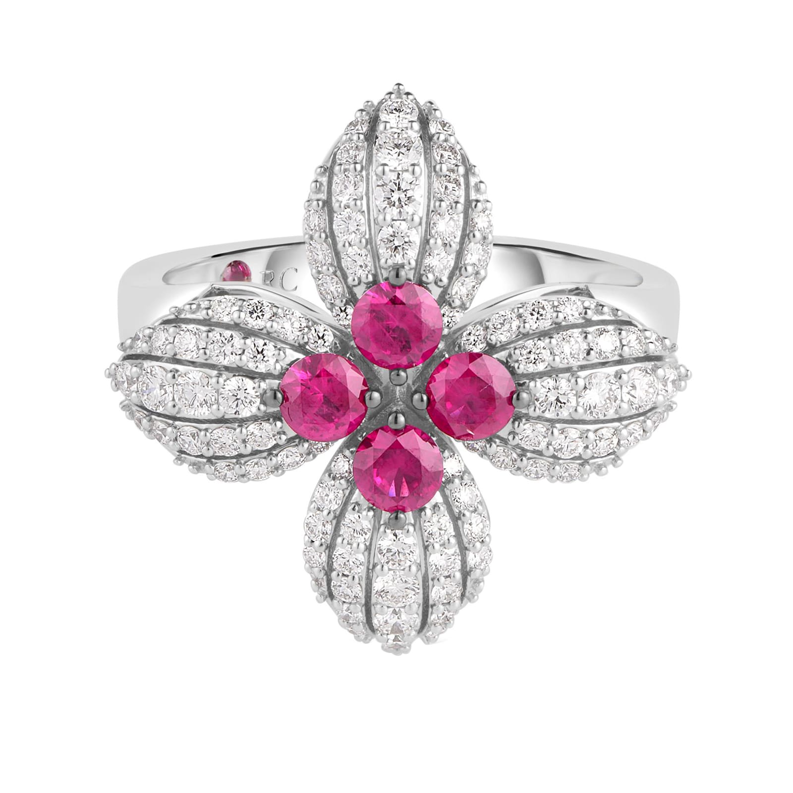 Roberto Coin 18K White Gold Love In Verona Diamond & Ruby Flower Ring Roberto Coin 18K White Gold Love In Verona Diamond & Ruby Flower Ring