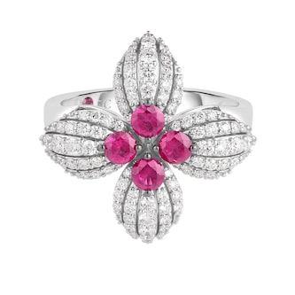 Roberto Coin 18K White Gold Love In Verona Diamond & Ruby Flower Ring