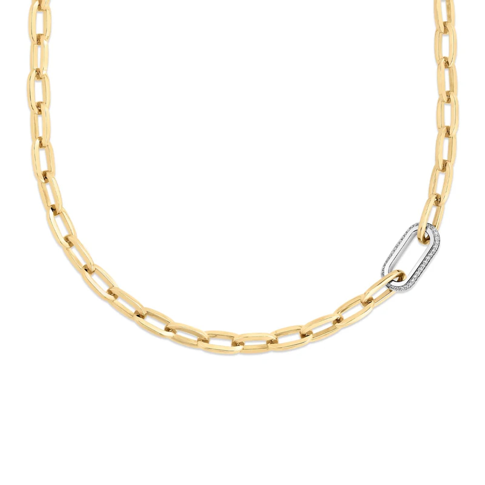 Roberto Coin 18K Yellow Gold Designer Gold Diamond Paperclip Link Chain Necklace