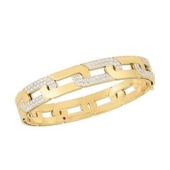 Roberto Coin 18K Yellow Gold Navarra Alternating Diamond Link Bangle
