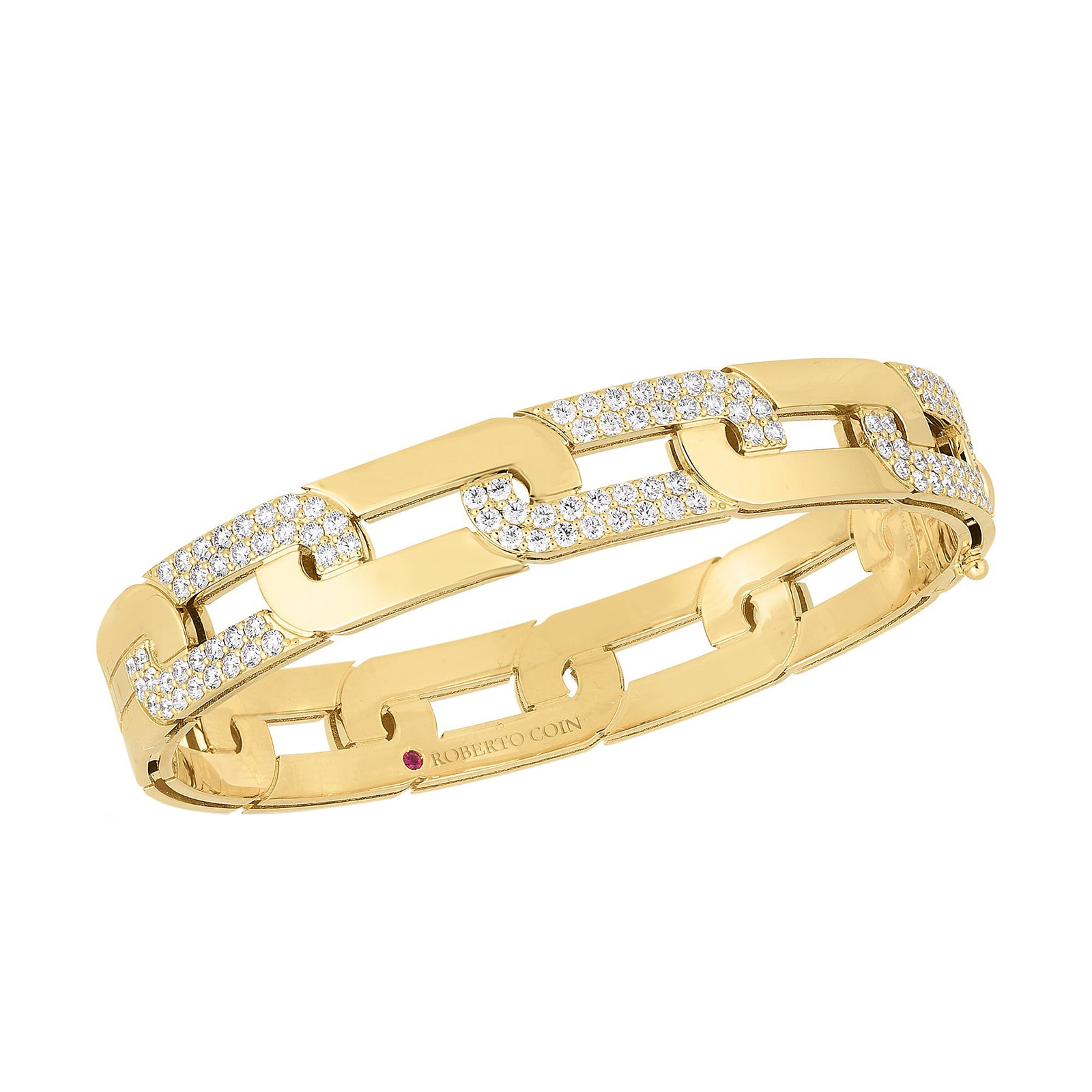 Roberto Coin 18K Yellow Gold Navarra Alternating Diamond Link Bangle