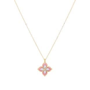 Roberto Coin Princess Flower 18ct Yellow Gold Rhodonite & 0.18ct Diamond Pendant