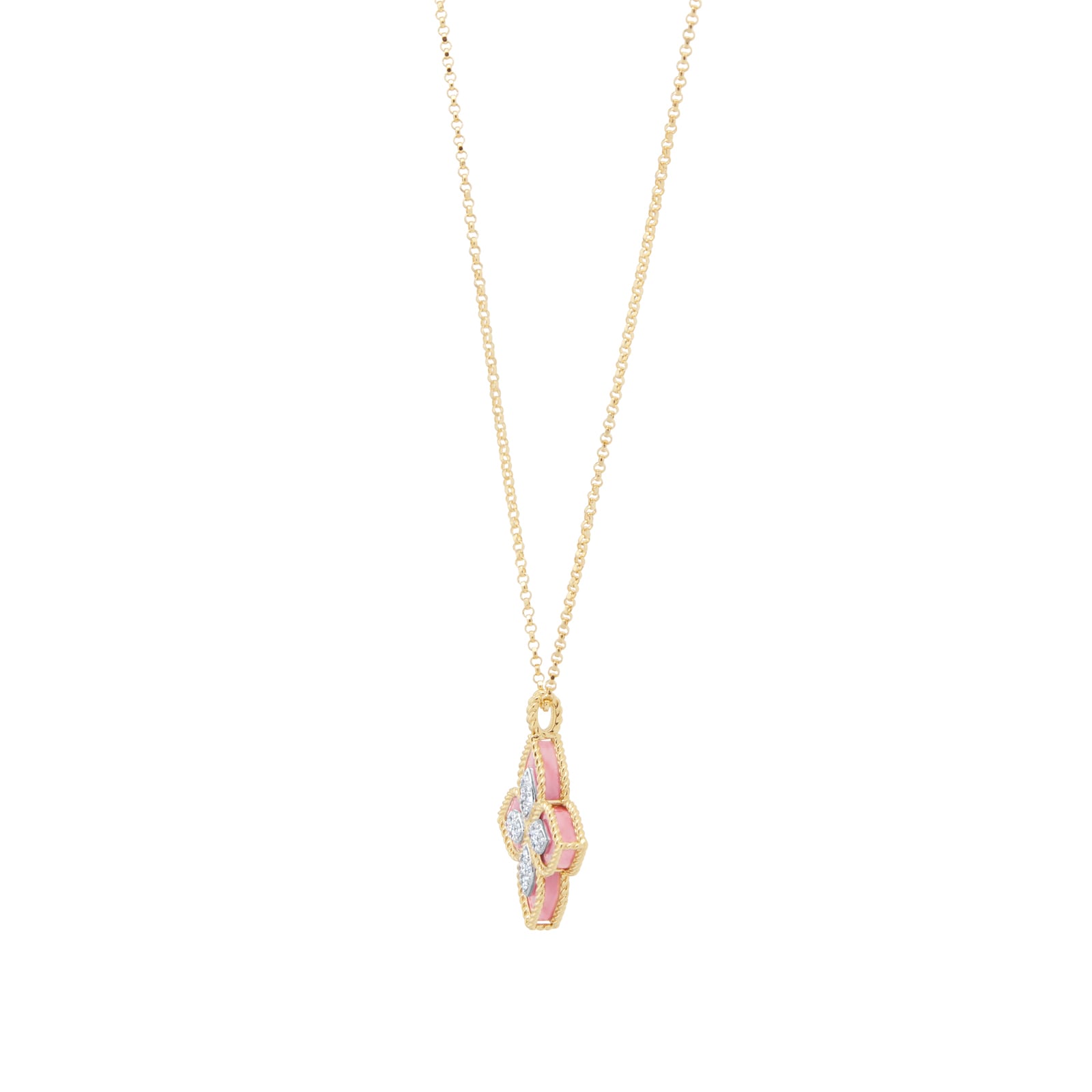 Roberto Coin Princess Flower 18ct Yellow Gold Rhodonite & 0.18ct Diamond Pendant Roberto Coin Princess Flower 18ct Yellow Gold Rhodonite & 0.18ct Diamond Pendant