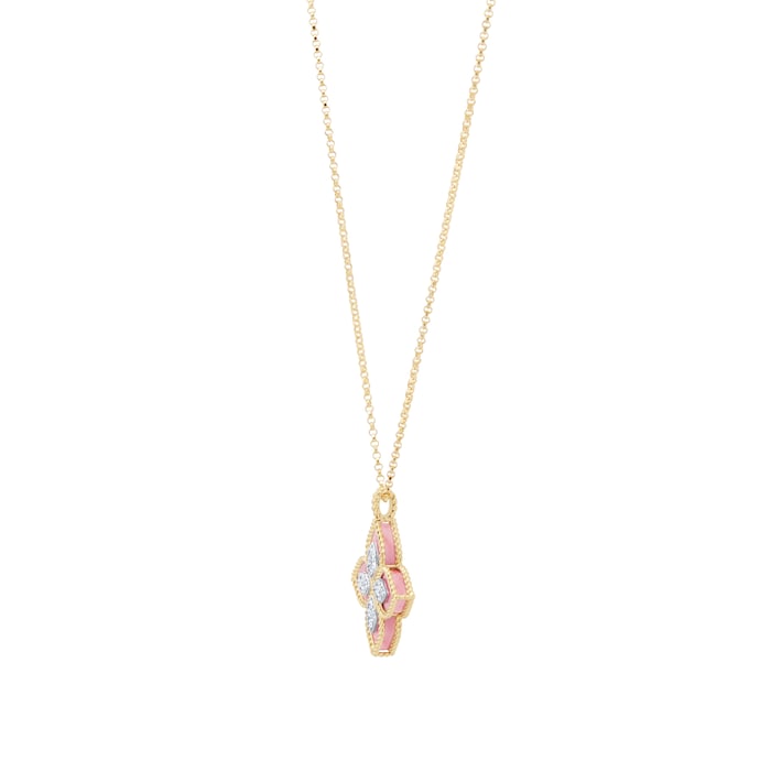 Roberto Coin Princess Flower 18ct Yellow Gold Rhodonite & 0.18ct Diamond Pendant