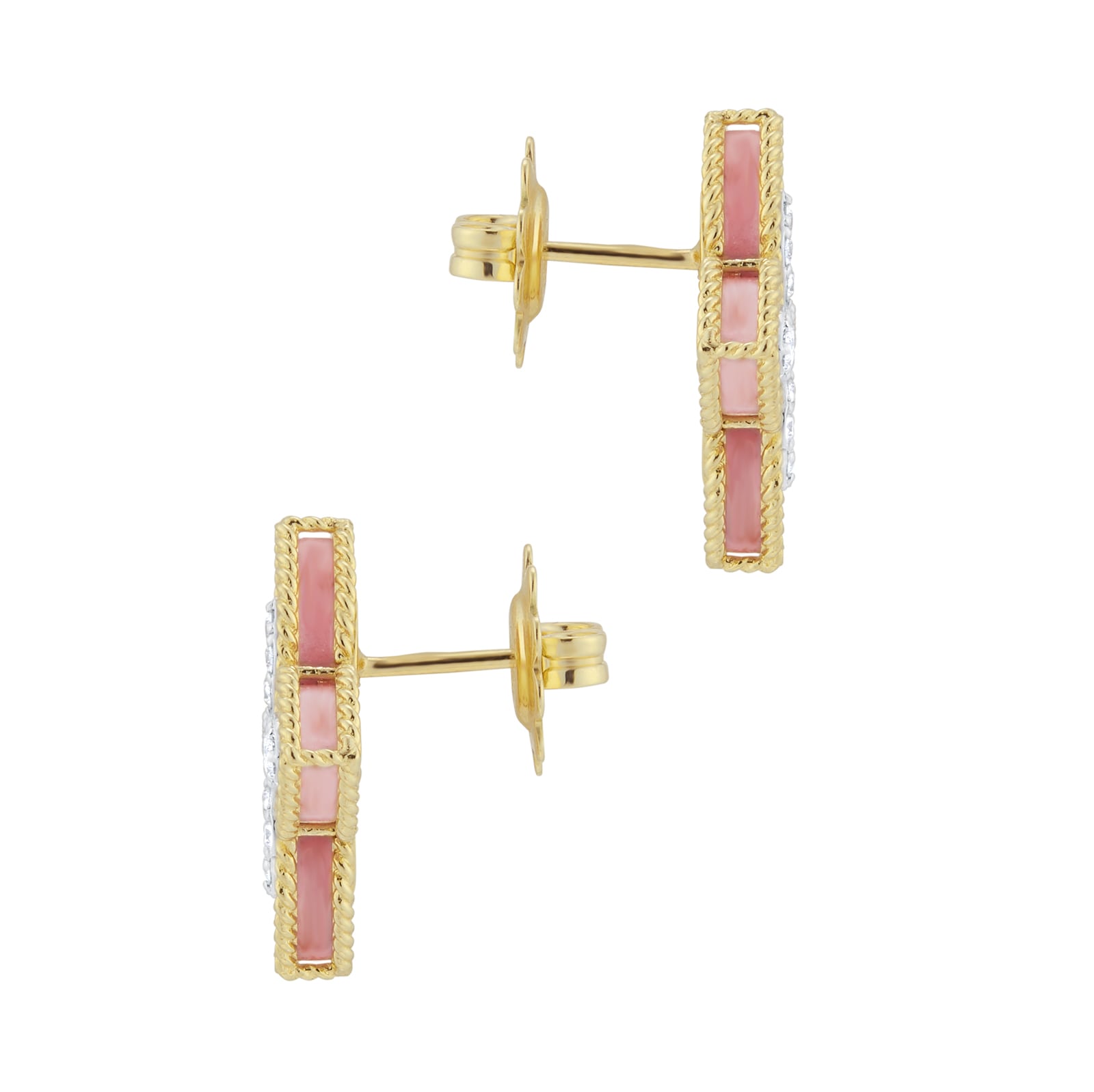 Roberto Coin Princess Flower 18ct Yellow Gold Rhodonite & 0.36ct Diamond Stud Earrings Roberto Coin Princess Flower 18ct Yellow Gold Rhodonite & 0.36ct Diamond Stud Earrings