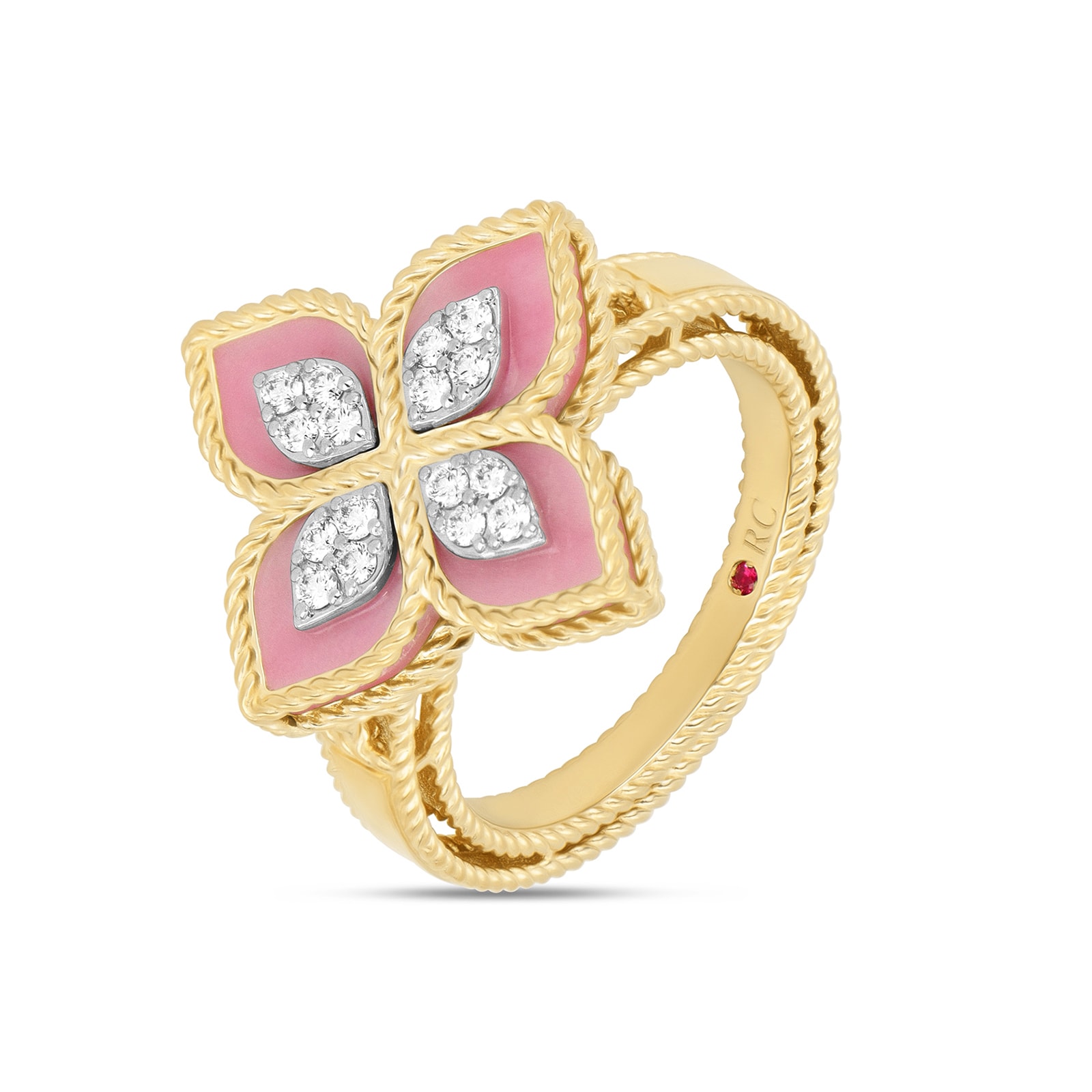 Roberto Coin Princess Flower 18ct Yellow Gold Rhodonite & 0.19ct Diamond Ring Roberto Coin Princess Flower 18ct Yellow Gold Rhodonite & 0.19ct Diamond Ring