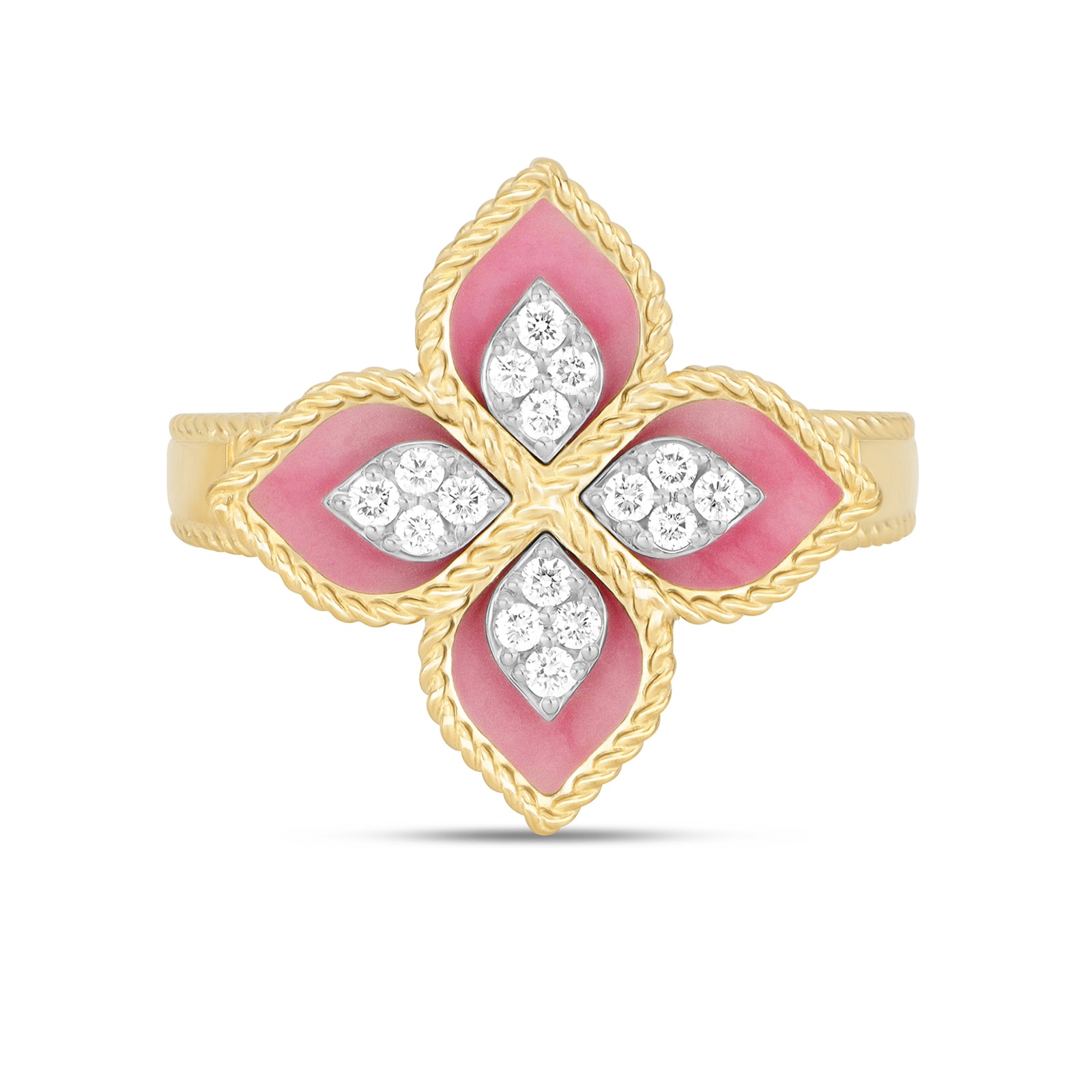 Roberto Coin Princess Flower 18ct Yellow Gold Rhodonite & 0.19ct Diamond Ring Roberto Coin Princess Flower 18ct Yellow Gold Rhodonite & 0.19ct Diamond Ring