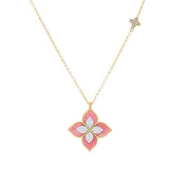 37522582 - Princess Flower 18ct Yellow Gold Rhodonite & 2.28ct Diamond Pendant