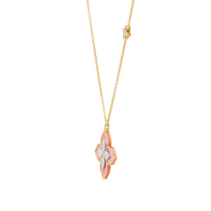 Roberto Coin Princess Flower 18ct Yellow Gold Rhodonite & 2.28ct Diamond Pendant