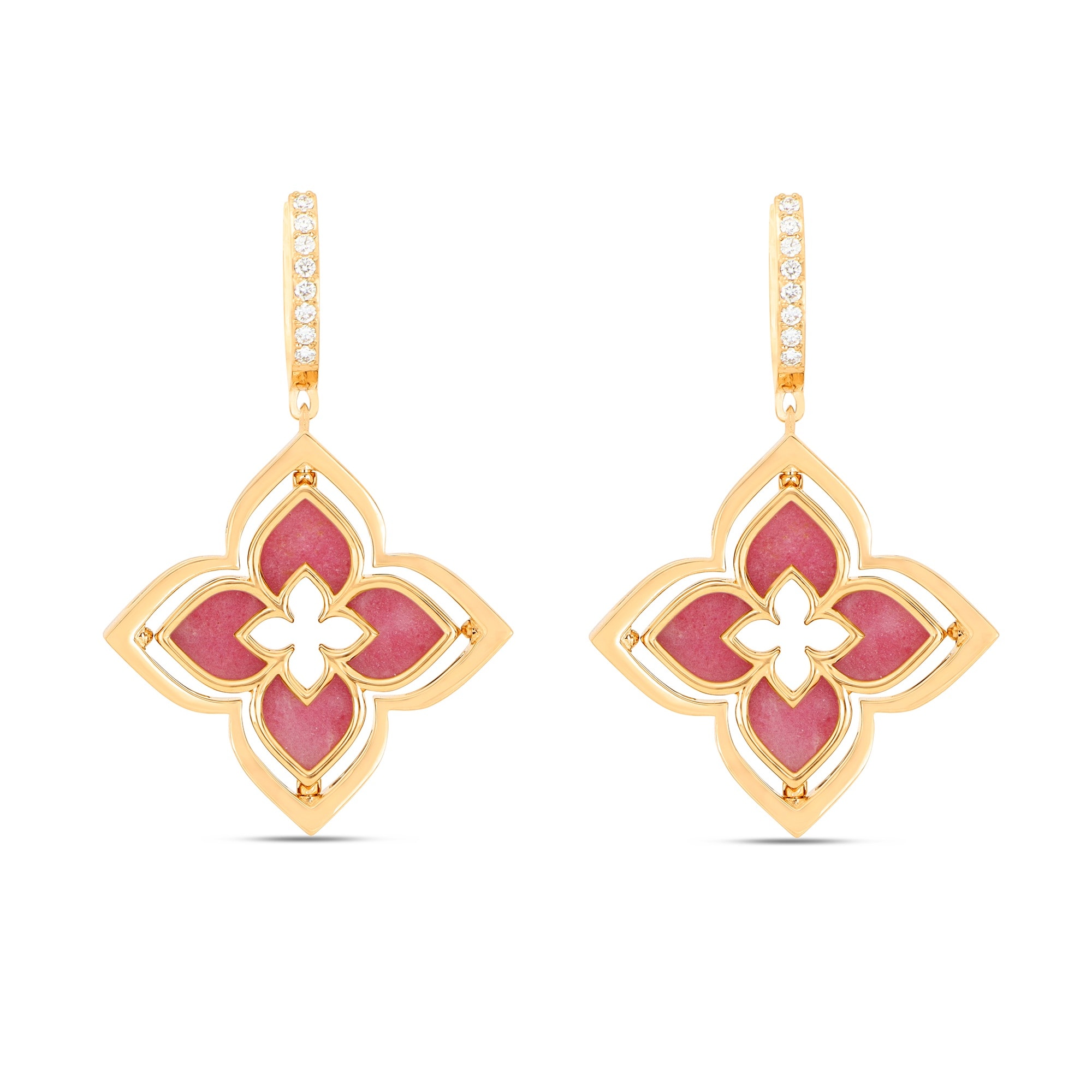 Roberto Coin Venetian Princess 18ct Yellow Gold Rhodonite & 0.20ct Diamond Drop Earrings Roberto Coin Venetian Princess 18ct Yellow Gold Rhodonite & 0.20ct Diamond Drop Earrings