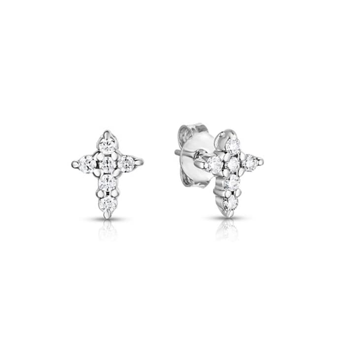 Roberto Coin 18K White Gold Tiny Treasures Diamond Cross Stud Earrings