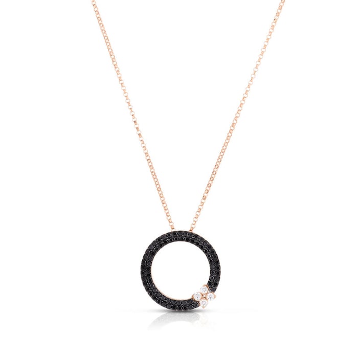 Roberto Coin 18K Rose Gold Love In Verona Black Diamond Circle Pendant Necklace