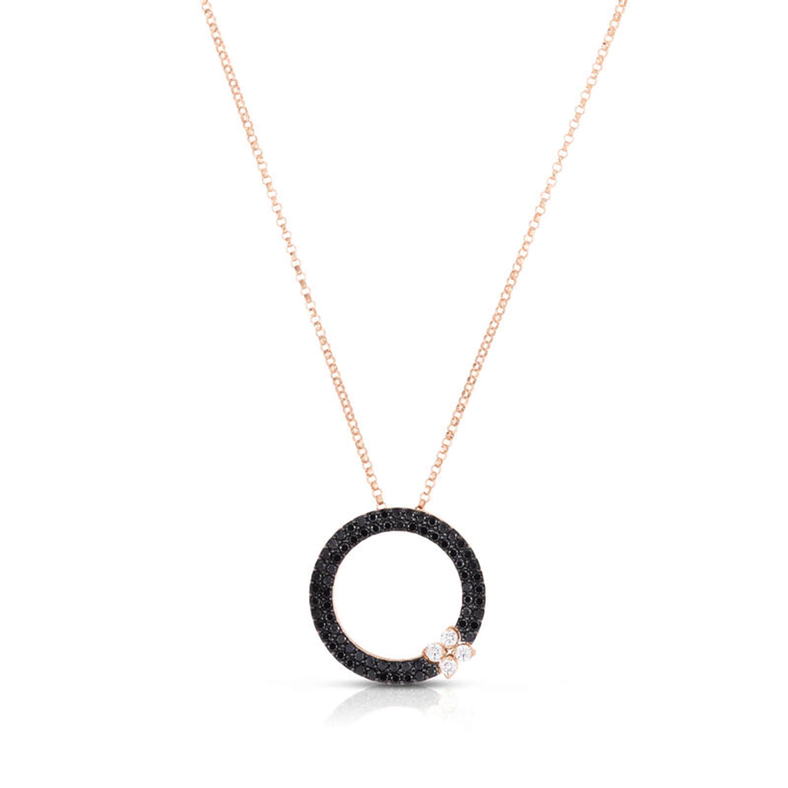 Roberto Coin 18K Rose Gold Love In Verona Black Diamond Circle Pendant Necklace Roberto Coin 18K Rose Gold Love In Verona Black Diamond Circle Pendant Necklace