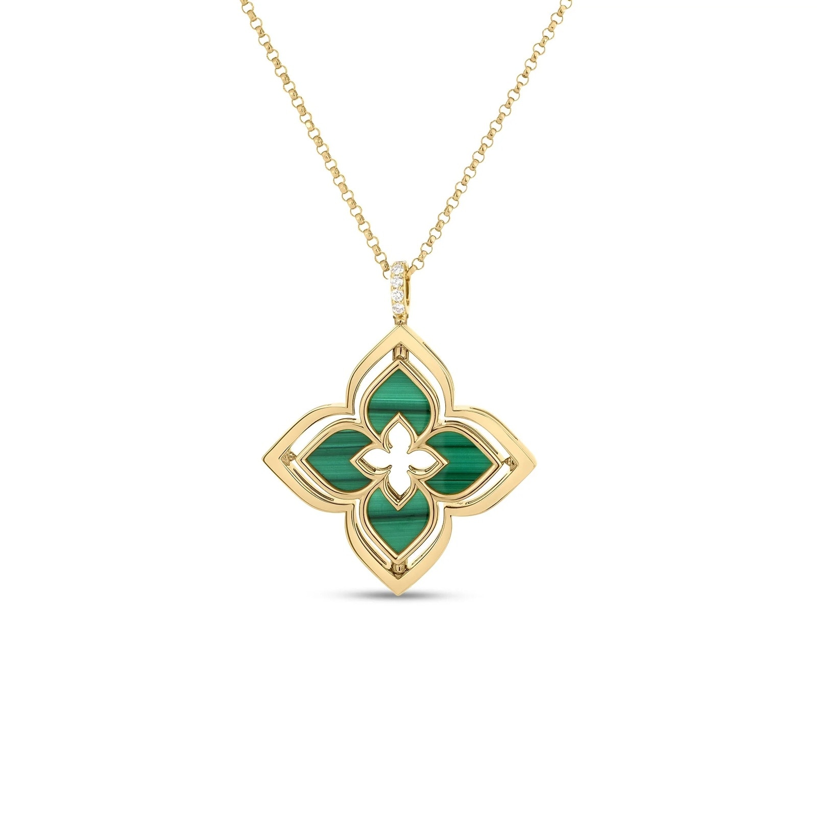 Roberto Coin 18K Yellow Gold Venetian Princess Pirouette Diamond & Malachite Necklace