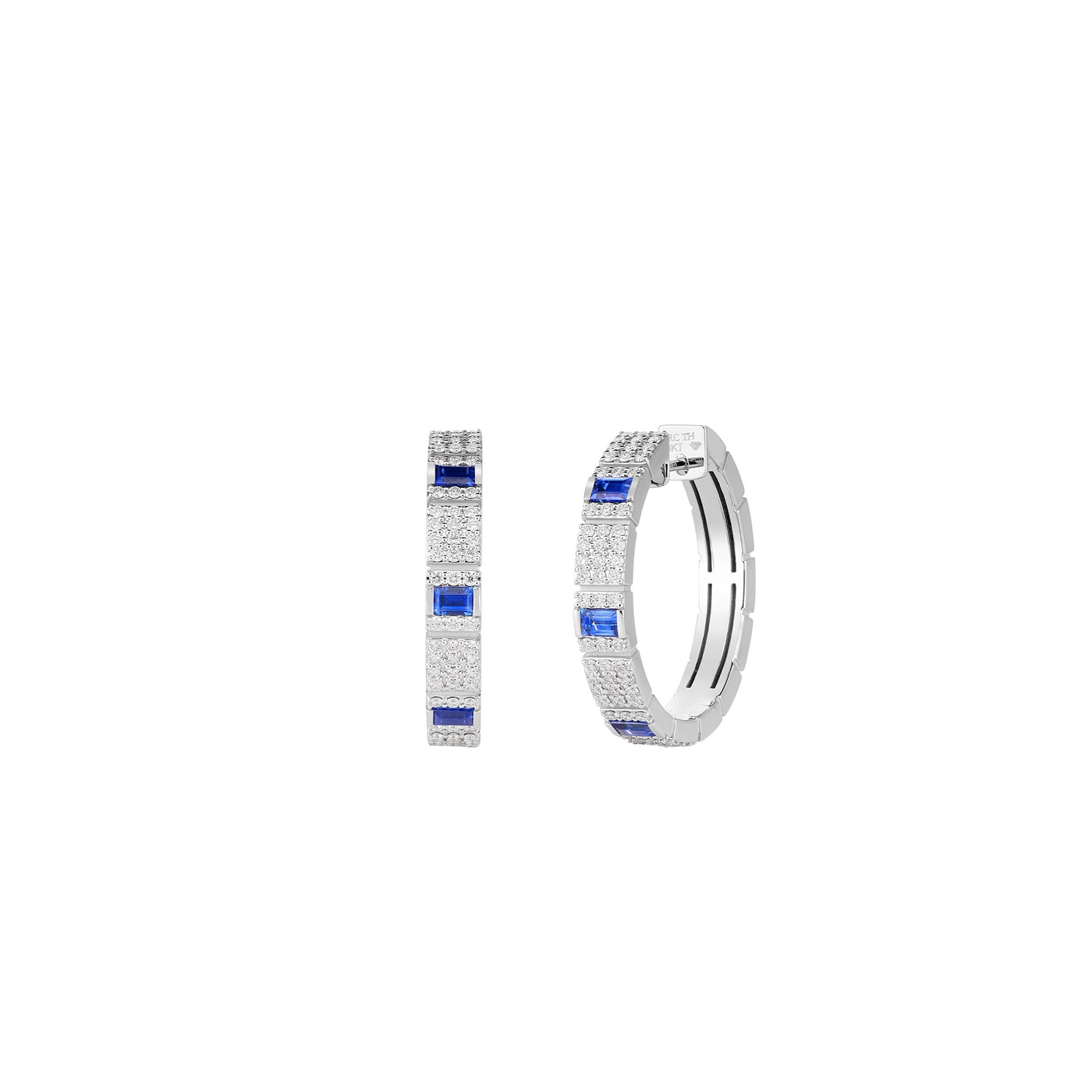 Roberto Coin 18K White Gold Obelisco Pave Diamond & Blue Sapphire Hoop Earrings