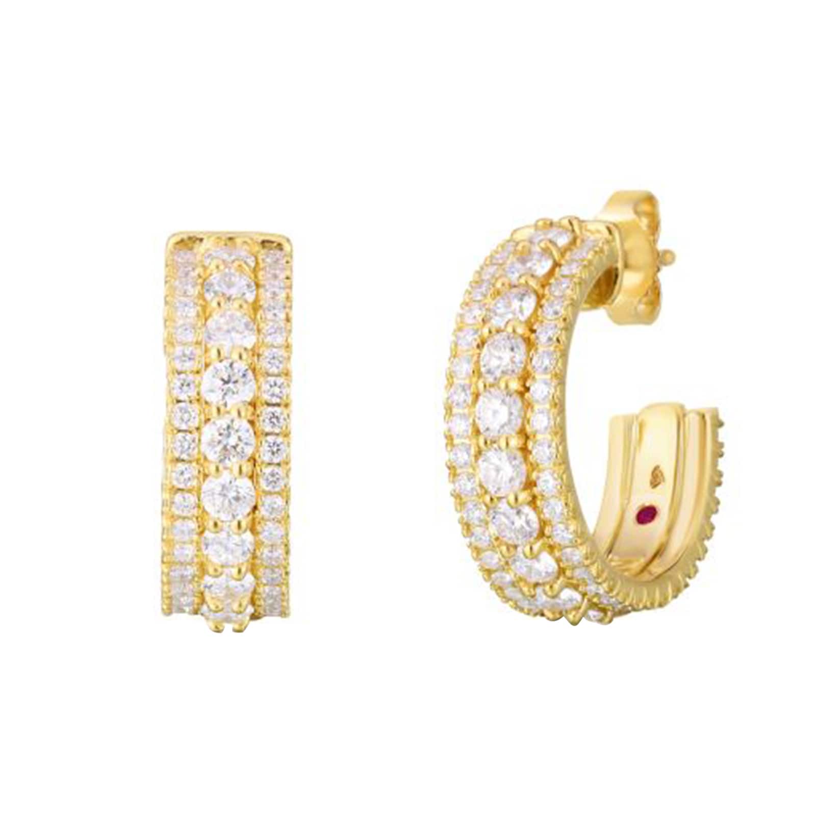 Roberto Coin 18K Yellow Gold Siena Diamond 3 Row Hoop Earrings