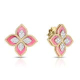 Roberto Coin 18K Yellow & White Gold Venetian Princess Diamond & Rhodonite Flower Stud Earrings