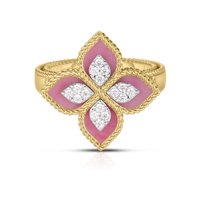 Roberto Coin 18K Yellow & White Gold Venetian Princess Diamond & Rhodonite Flower Ring