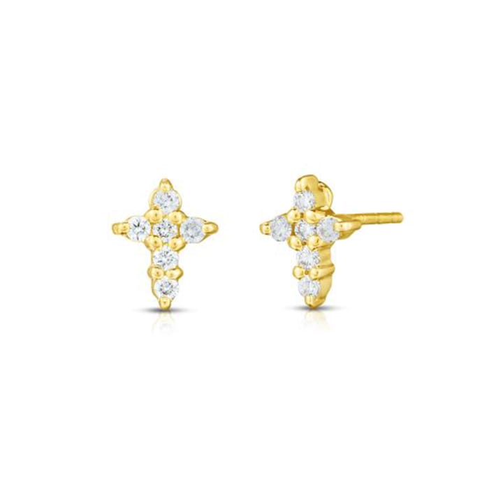 Roberto Coin 18K Yellow Gold Tiny Treasures Diamond Cross Stud Earrings