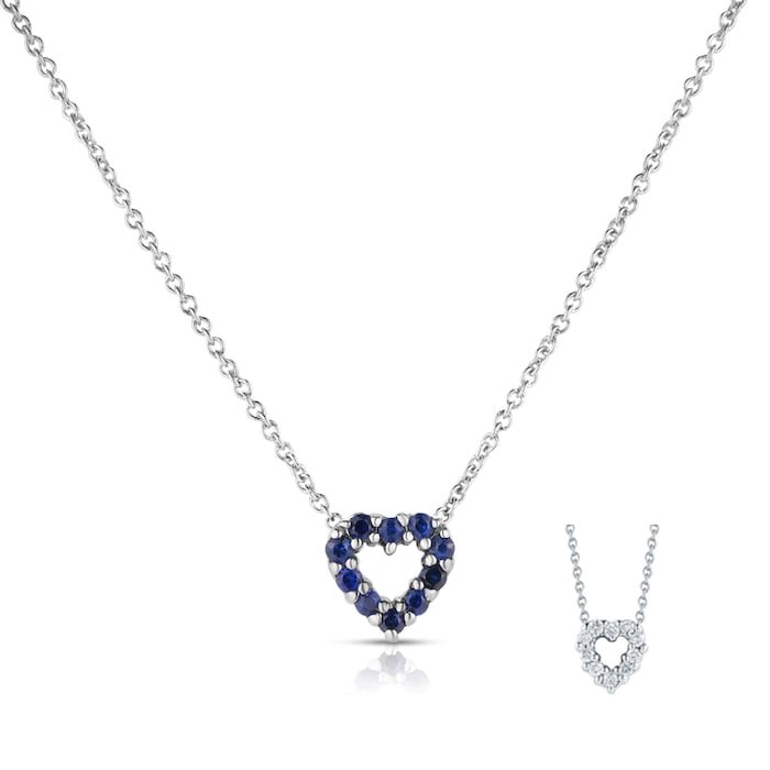 Roberto Coin 18K White Gold Tiny Treasures Diamond & Sapphire Heart Necklace