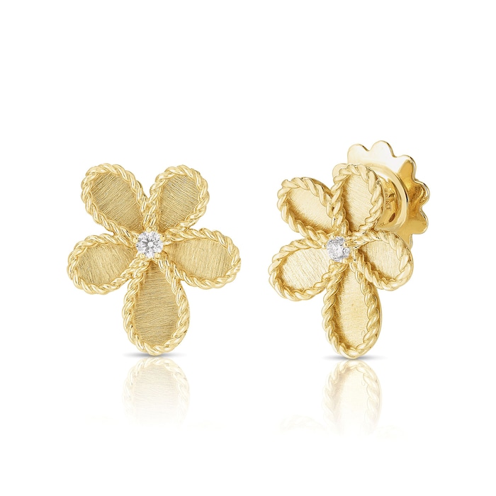 Roberto Coin 18K Yellow Gold Diamond Jasmine Flower Stud Earrings