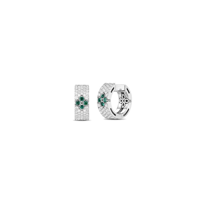 Roberto Coin 18K White Gold Love In Verona Pavé Diamond & Emerald Hoop Earrings