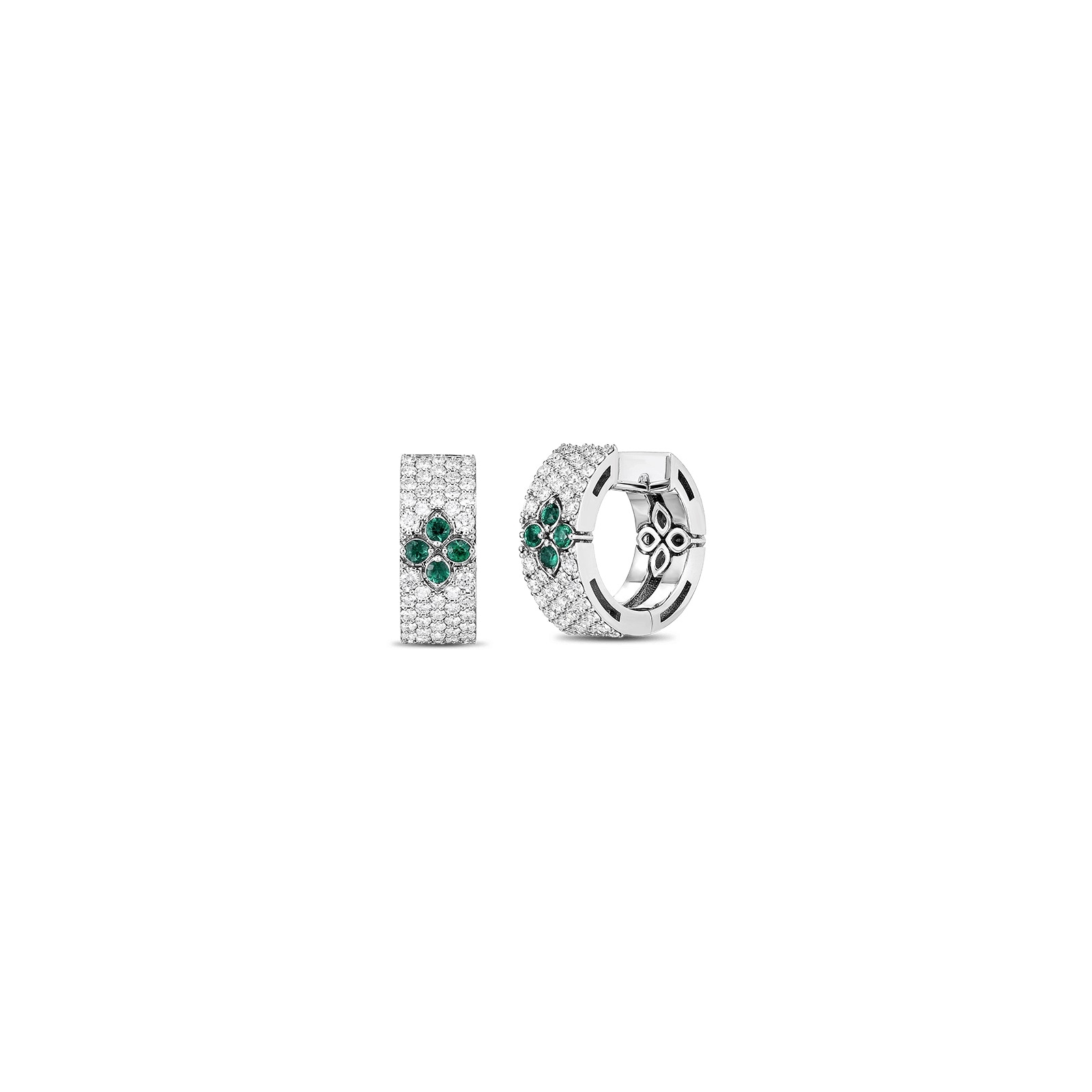 Roberto Coin 18K White Gold Love In Verona Pavé Diamond & Emerald Hoop Earrings