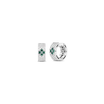 Roberto Coin 18K White Gold Love In Verona Pavé Diamond & Emerald Hoop Earrings