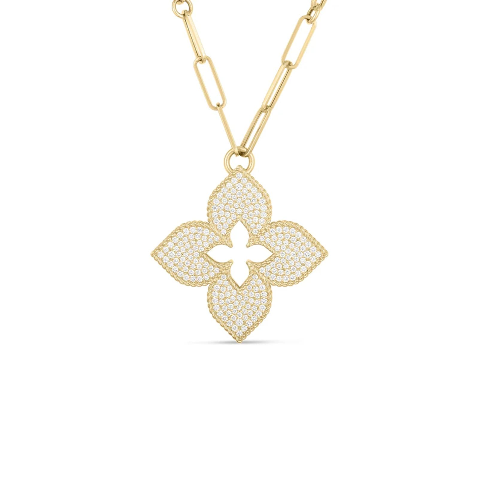 Roberto Coin 18K Yellow Gold Venetian Princess Diamond Large Flower Necklace