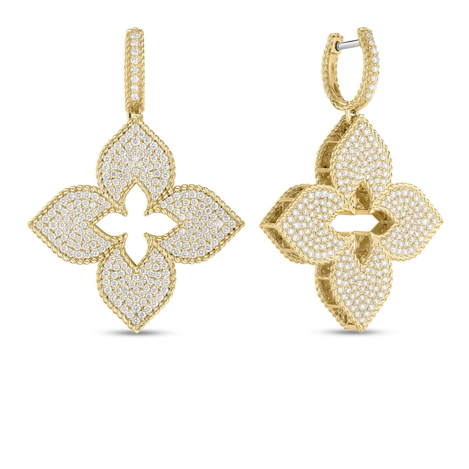 Roberto Coin 18K Yellow Gold Venetian Princess Diamond Large Flower Drop Earrings