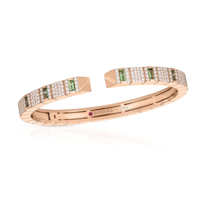 Roberto Coin 18K Rose Gold Obelisco Pavé Diamond & Green Tourmaline Bangle