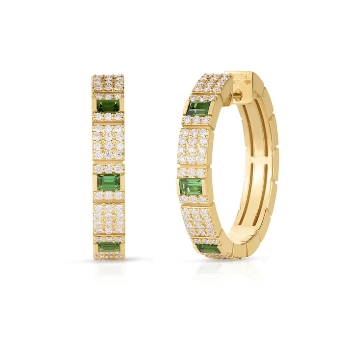 Roberto Coin 18K Yellow Gold Obelisco Diamond & Green Tourmaline Hoop Earrings