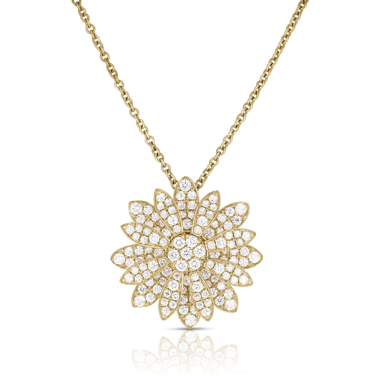 Roberto Coin 18K Yellow Gold Margherita 1.03cttw Pavé Diamond Flower Necklace
