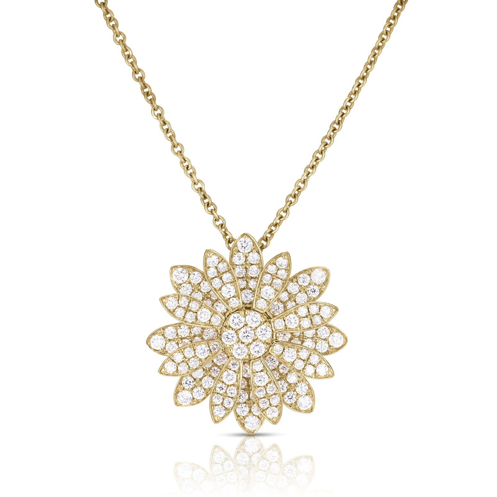 Roberto Coin 18K Yellow Gold Margherita 1.03cttw Pavé Diamond Flower Necklace